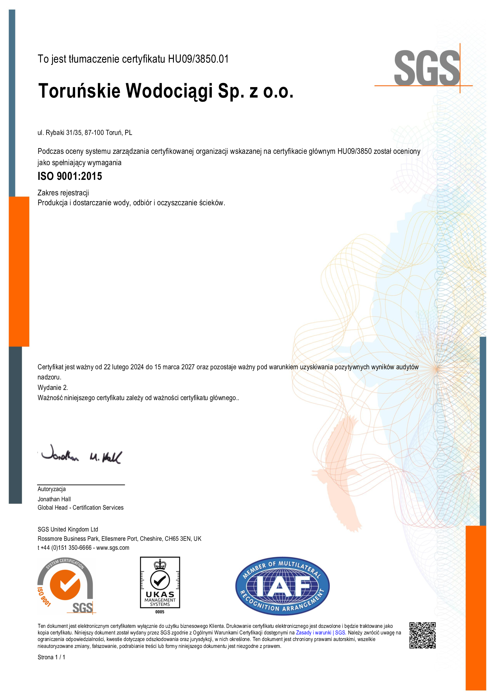 Certyfikat jakości i środowiska ISO 9001