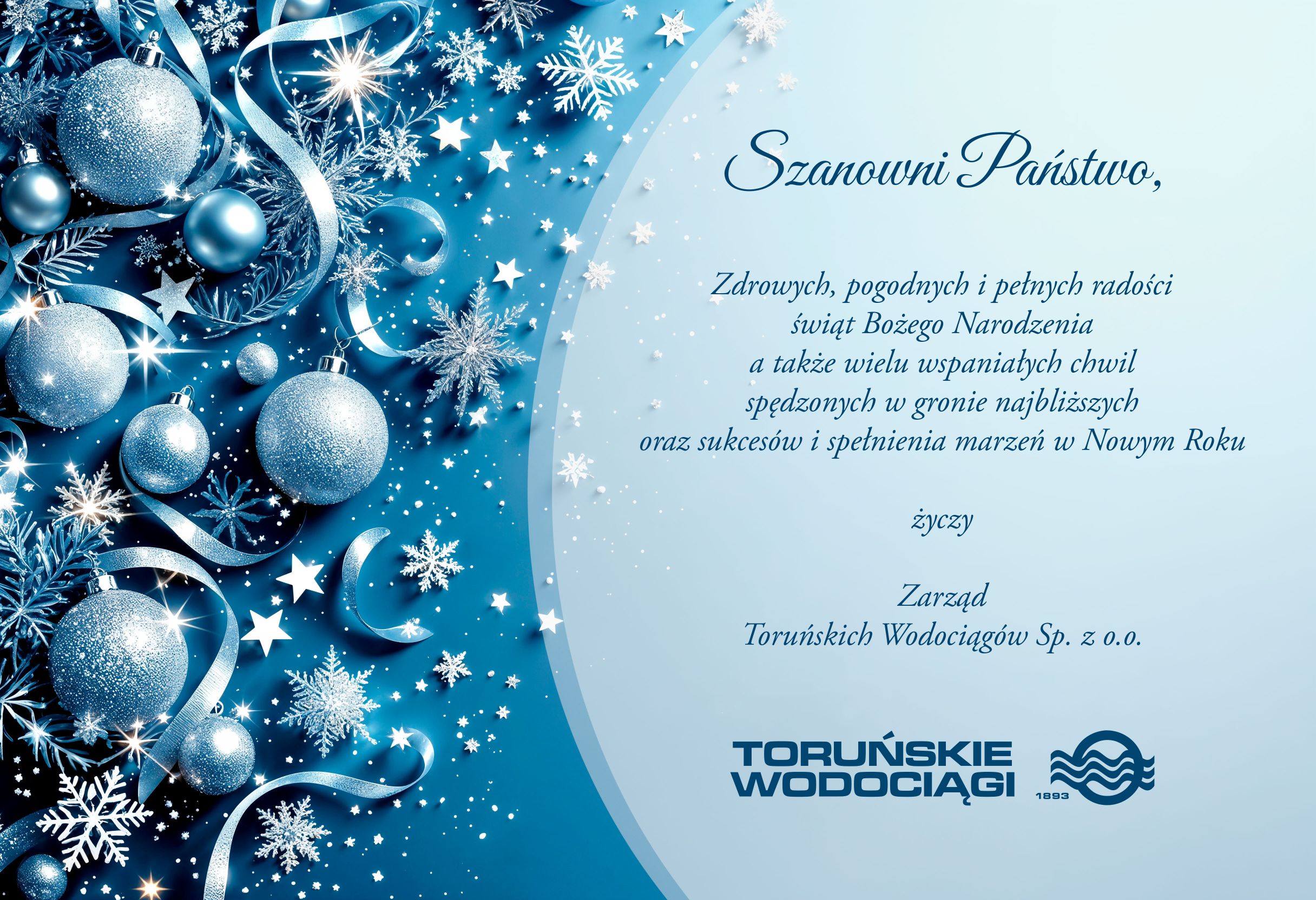 Życzenia Świąteczne od Zarządu Toruńskich Wodociągów Sp. z o.o.